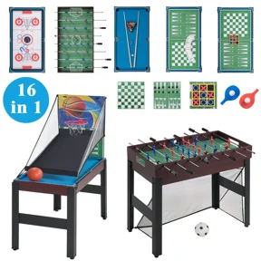 48'' 16 in 1 Multi Game Table, Combo Game Table Set for Game Room, Multifunctional Game Table with Bow, Arrow, Basketball, Football, Hockey, Foosball, Shuffleboard, Ping Pong, Chess, Checker, Bowling