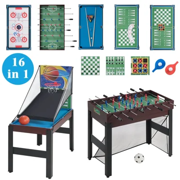 48'' 16 in 1 Multi Game Table, Combo Game Table Set for Game Room, Multifunctional Game Table with Bow, Arrow, Basketball, Football, Hockey, Foosball, Shuffleboard, Ping Pong, Chess, Checker, Bowling