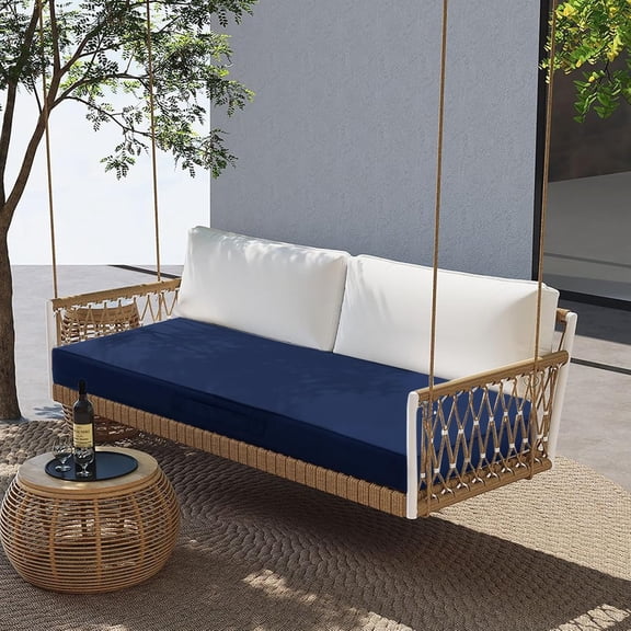 Parojati 48×18 inch Outdoor Bench Cushion 4 inches Memory Foam Waterproof Patio Furniture Bench Cushion Porch Swing Cushion with Handle and Adjustable Strap, Navy