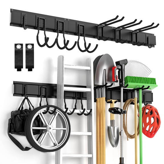 48.1inch Track Storage System with 8 Heavy Duty Hooks, Wall Mount Tool Organizer