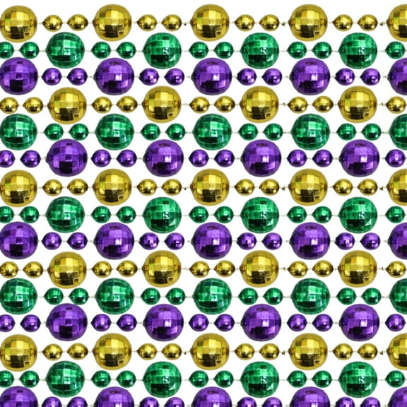 48" 20mm with 10mm Globe Metallic Purple, Gold and Green Mardi Gras Beads - Dozen (12 Necklaces)