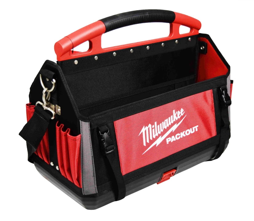 Milwaukee PACKOUT 20 in Modular Storage Tote (48-22-8320) – 32-Pocket Tool Tote with Locking Base, Shoulder Strap, and Reinforced Construction