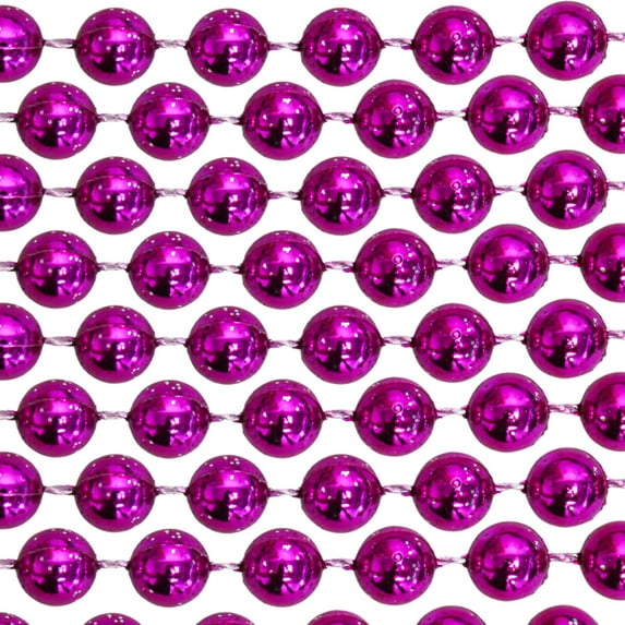 48" 22mm Round Metallic Hot Pink Mardi Gras Beads - Dozen (12 Necklaces)