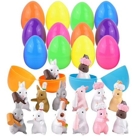48/24/12 Pcs Prefilled Easter Theme Party Eggs With Toys Inside Basket Stuffers Egg Fillers Easter Egg Hunt Rabbit Classroom Prize Prefilled Easter Eggs With Rubber Toys