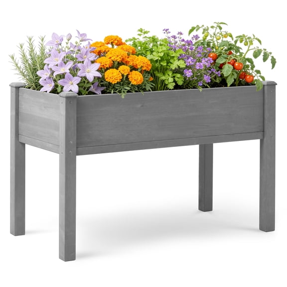 482430 Inch Gray Cedar Elevated Raised Garden Bed with Thick Legs, Outdoor Wooden Standing Planter Box Complete with Plant Liner