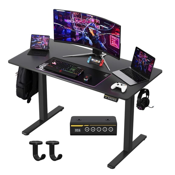 48"×24" Black Electric Height Adjustable Desk, Ergonomic Sit Stand Computer Workstation With 3 Custom Height Memory Presets and Child Lock for Home & Office