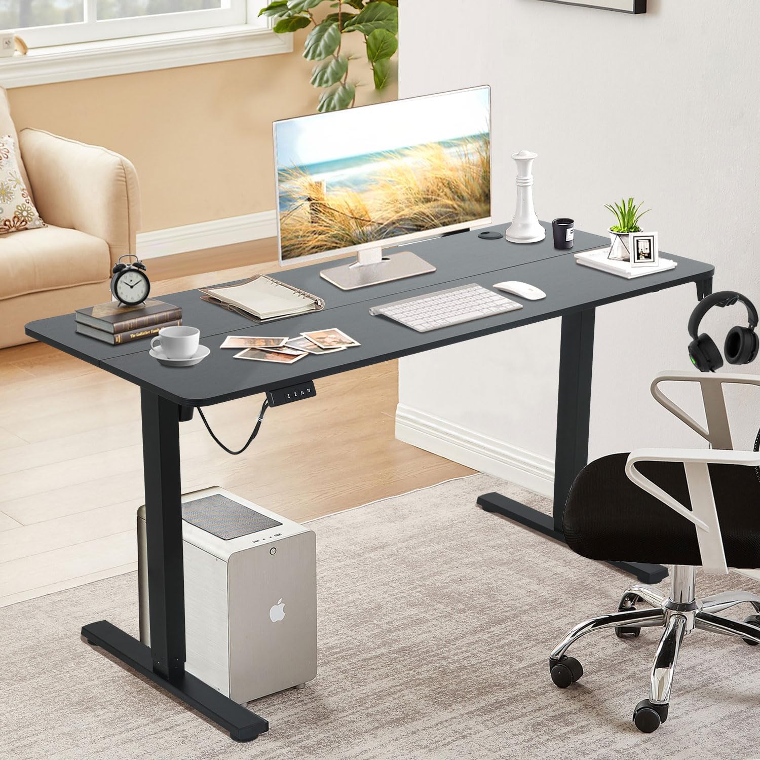48*24In Computer Desk ，Electric Standing Desk ，Tshape with Headphone