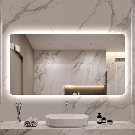 48*24in LED bathroom mirror, corrosion-resistant, three-color dimmable, backlit mirror with one-touch demist function