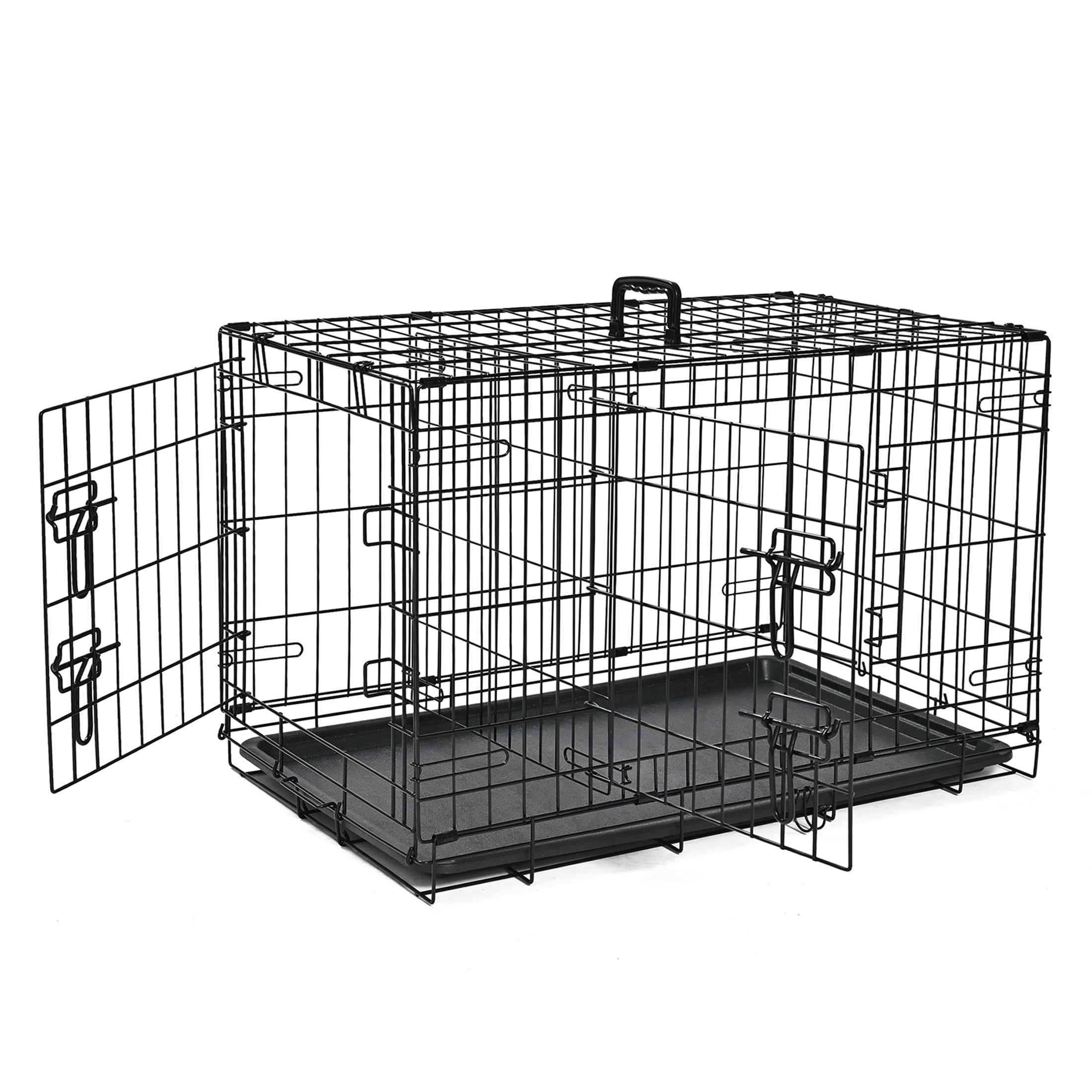 ABC Pet Folding Metal Dog Crate, Durable Double-Door Wire Pet Kennel with Leak-Proof Tray,48x30x32.7inch