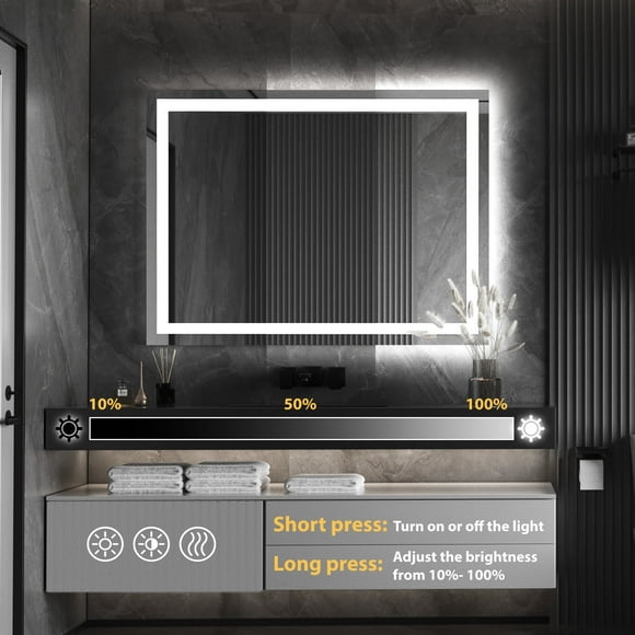 48"*36" LED Bathroom Mirror with Lights, Wall Mounted Vanity Recesse Mirror with Adjustable 3-Color Brightness Dimming,Anti-Fog, Dimmable Touch Control, Horizontal & Vertical Installation