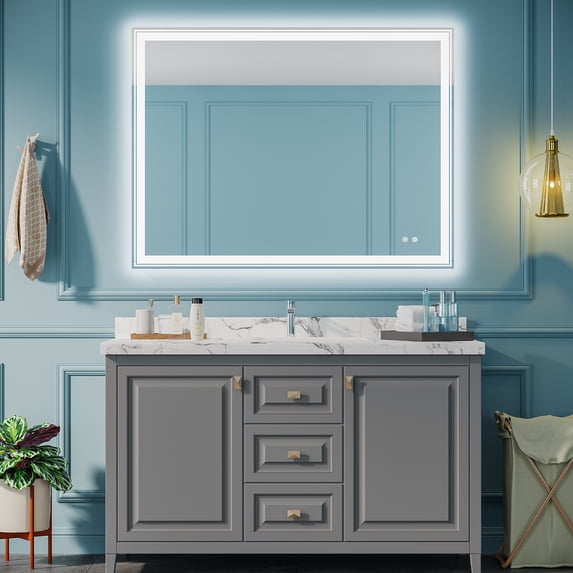 48×36 inch LED-Lit bathroom mirror, wall mounted anti-fog memory Adjustable Brightness front and back light Rectangular Vanity mirror