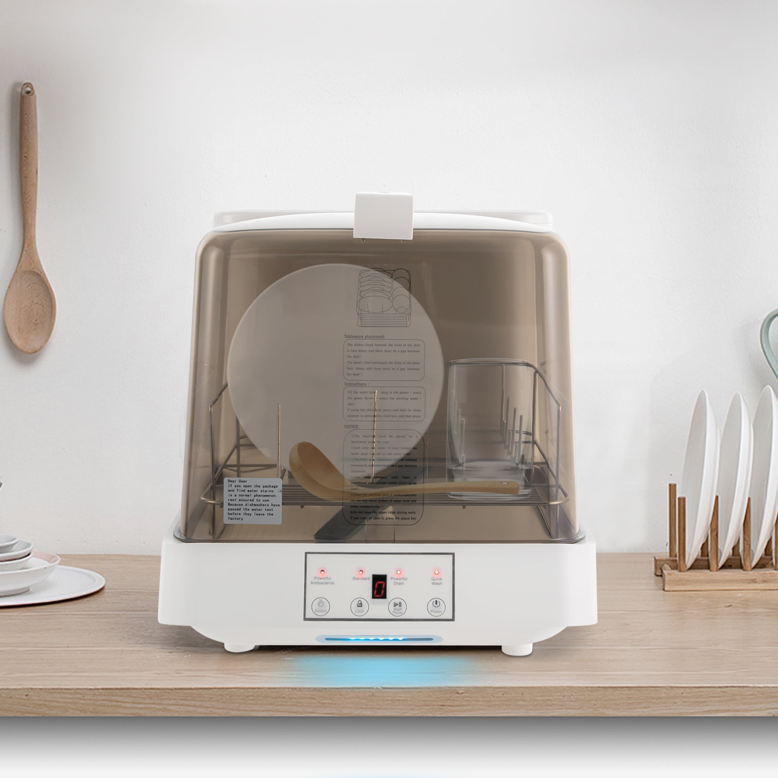 48*38*40cm Rectangle Portable Countertop Dishwasher Automatic Dishwashing with Tank Mini Dishwasher White Brown