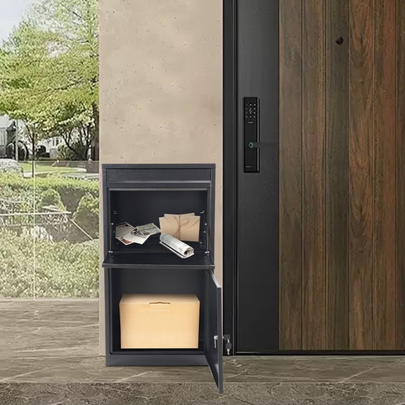 48*38*90cm Delivery Box Wall-Mount Parcel Drop Box Mail Box with Key Lock Black for Homes, Restaurants, Offices