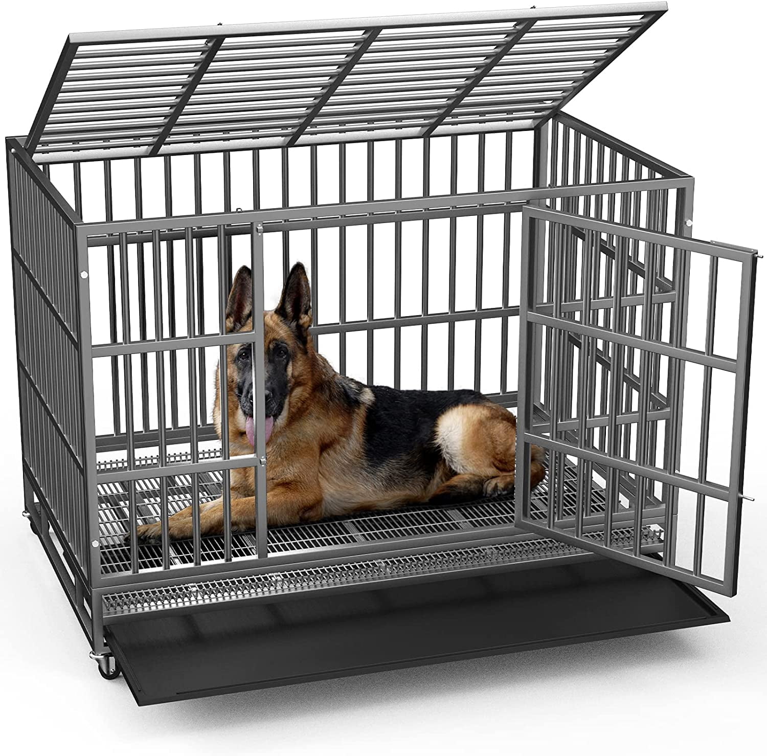 48/38 inch Heavy Duty Indestructible Dog Crate, Escape Proof Dog Cage