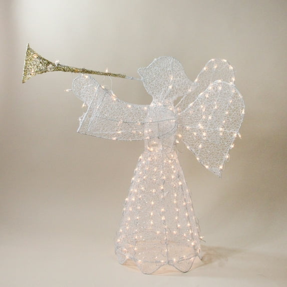 48" 3D Lighted Glittered Trumpeting Angel Christmas Decoration