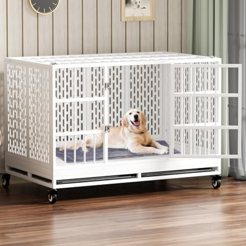 Picture of 48/42/38 Inch Heavy Duty Dog Crate with Wheels, Folding Metal Big Dog ...