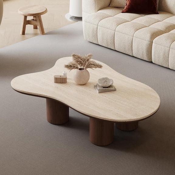 48.42" Cloud Coffee Table for Living Room, Mid-Century Modern Coffee Table with Sintered Stone Top, Unique Living Room Table Large Tea Table for Home Office