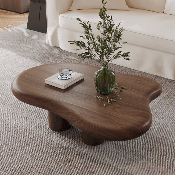 FHKJ Coffee Table, 48.42-Inch Cloud-Shaped Wood Top, Dark Brown