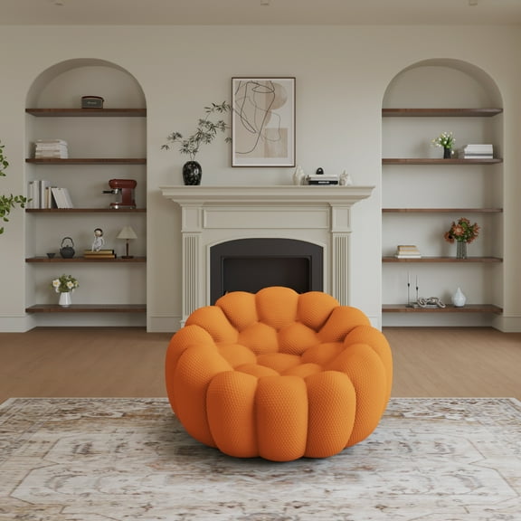 49" Bubble Couch Modern, Oversized Curved Couches, Lazy Floor Sofa, Orange Bubble Couch, Modern Upholstered Comfy Mesh Fabric 3D Honeycomb Shape Couches for Living Room,Office, Apartment, 1-Seater