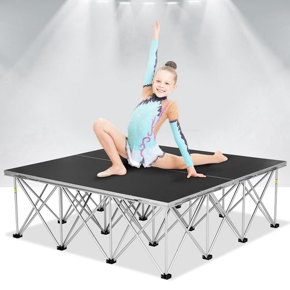 Hemoton Folding Stage Black Aluminum Frame Waterproof Coating Outdoor Use