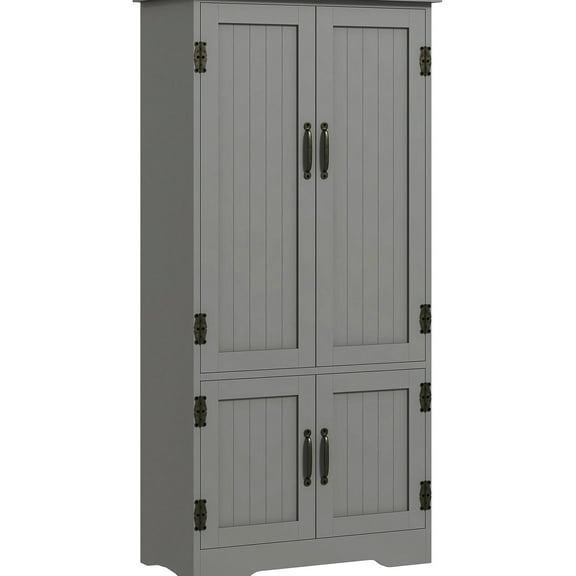48.5" Cabinet With Storage Doors, Gray Compact Pantry 2 Adjustable Shelves For Room Kitchen , 4 Doors And Dining Area Trait