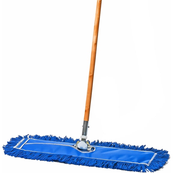 48*5 Commercial Dust Mop & Floor Sweeper, 60 in. Dust Mop for Hardwood Floors, Reusable Dust Mop Head, Wooden Broom Handle, Industrial Dry Mop for Floor Cleaning and Janitorial Supplies, Blue