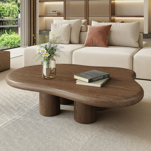 ENSHUI 48.5 Inches Solid Wood Cloud Coffee Table, Unique Modern Design ...