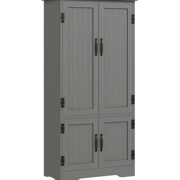 48.5" Kitchen Cabinet with Beadboard Doors and Metal Handles | Store Glassware and Accessories | Add Style to Small Spaces