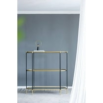 48.5x16.5x50" 3-Tier Metal Console Table, Black Gold Mirrored Shelf