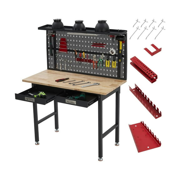 48/60" Heavy Duty Workbench w/Drawers,Garage Work Bench w/Pegboard,Led Lighting System,Tool Storage,Wood Metal Work Table for Workshop Warehouse