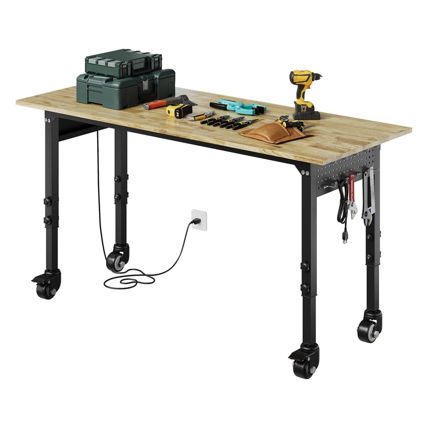 Heavy Duty Adjustable Rubber Wood Workbench – Mobile Workstation