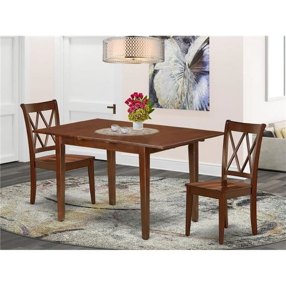 48-60 in. Picasso Rectangular Table with 12 in. Leaf & 2 Double X Back Chairs - Mahogany, 3 Piece