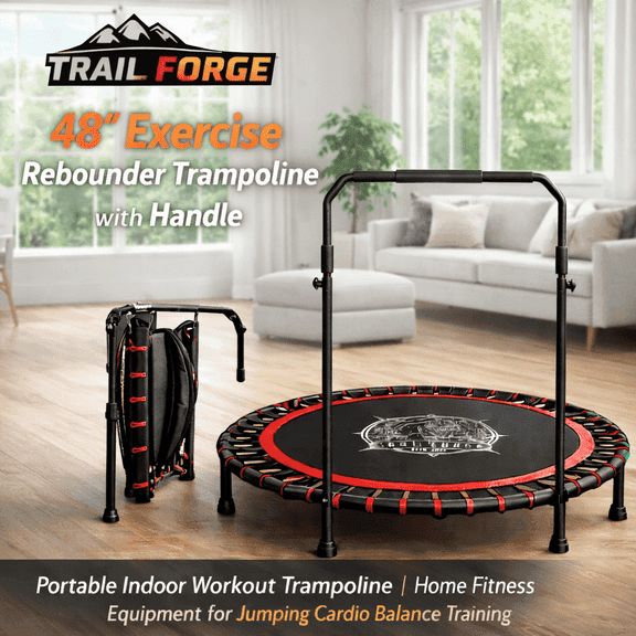 TRAIL FORGE Mini Trampoline Foldable Silent Bungee with Adjustable Handle Heavy Duty 600 LB Adult Indoor 48 Inch