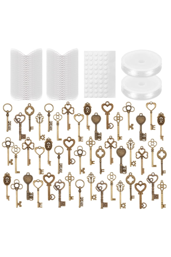 48/60Pcs Vintage Skeleton Keys DIY Flying Keys Charms with Dragonfly Wings and Crystal String Metal Keys Pendants Decorative Flying Keys for Jewelry Making Crafts Decor