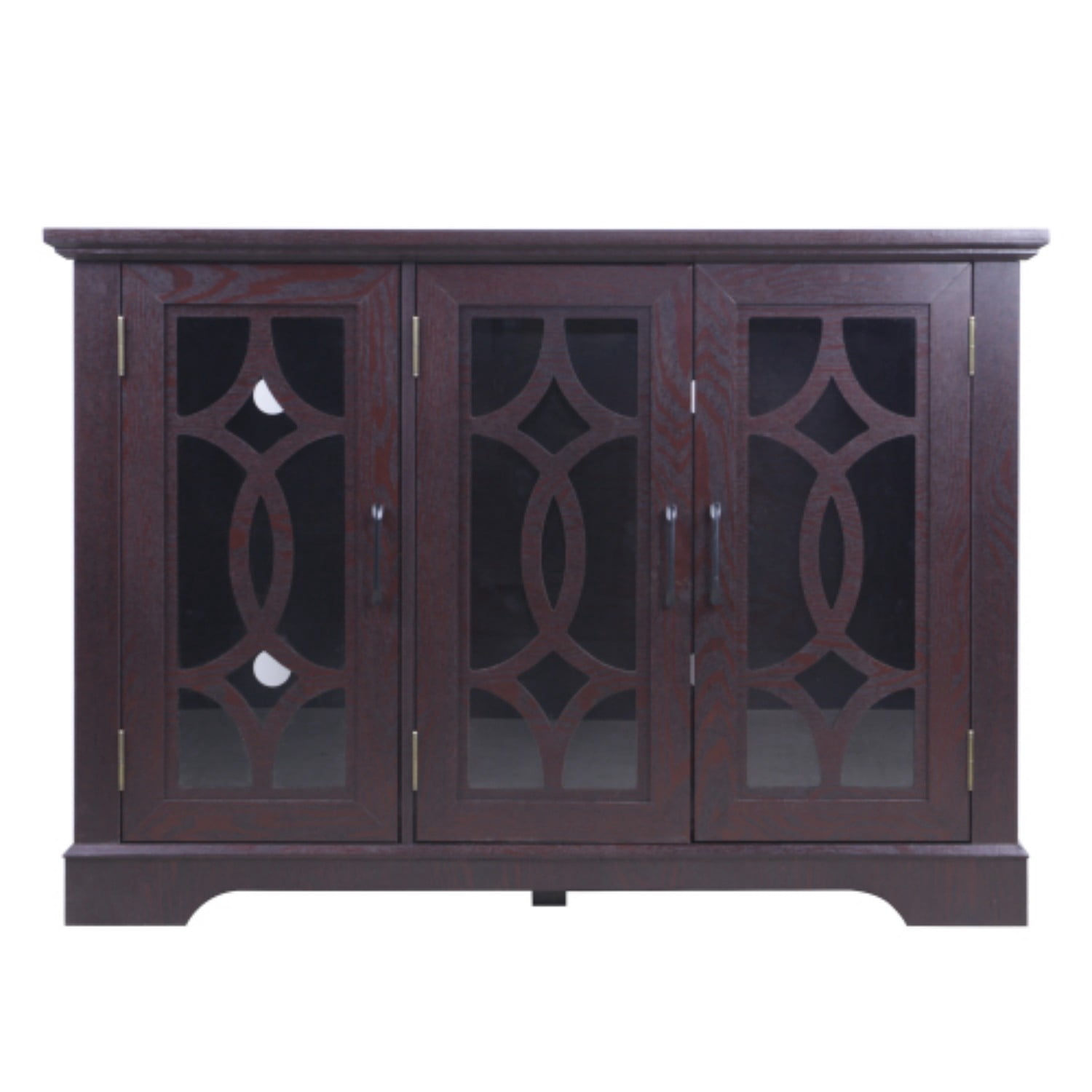 48.66" 3-Door Glass Sideboard Buffet Cabinet, MDF Storage Credenza with Adjustable Shelf, Tempered Glass Display Cabinet for Dining Room Kitchen Living Room, Ox Blood Red