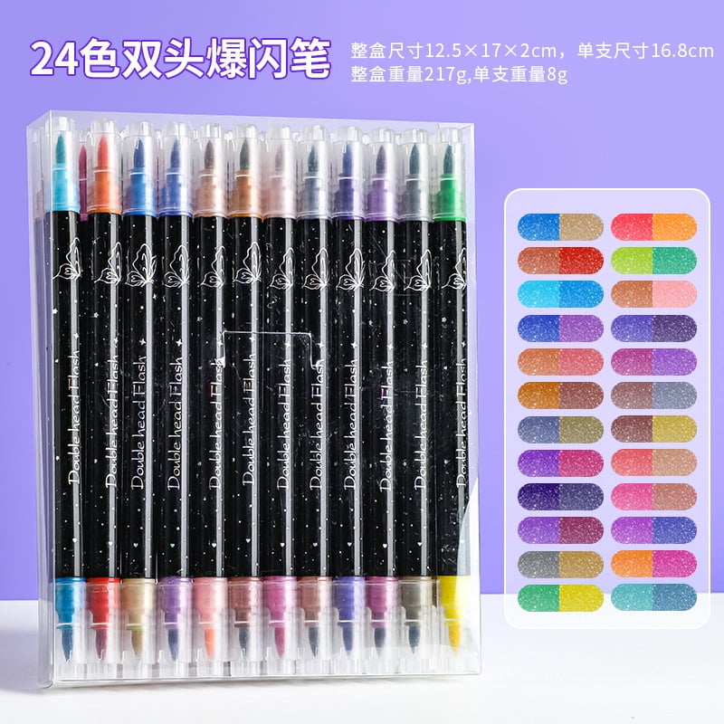 48/6Colors Double-headed Glitter Acrylic Markers Paint Pens Sparkly and Shiny for Rock Painting Stone Ceramic Glass Wood Fabric