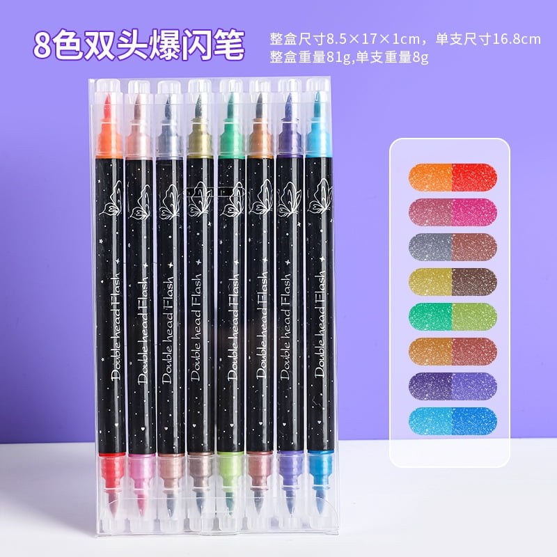 48/6Colors Double-headed Glitter Acrylic Markers Paint Pens Sparkly and Shiny for Rock Painting Stone Ceramic Glass Wood Fabric