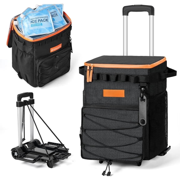 48/72 Cans Soft Cooler with Wheels and Handle Collapsible Ice Chest Rolling Coolers  Wheels for Beach Camping Travel and Picnic