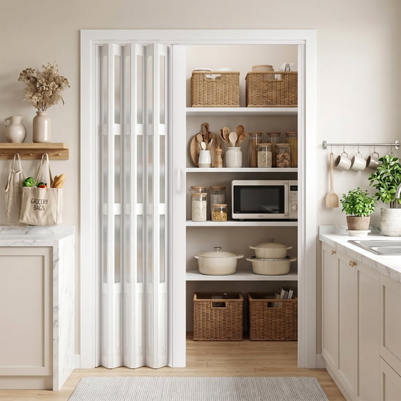 48-72 x 80in Single/Bi Fold Folding Doors, Accordion Doors Interior Folding Door, Acrylic PVC Accordion Door for Closet Bathroom Doorways-M