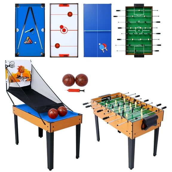 5-in-1 Multi-Game Table for Home - Billiards, Foosball, Ping Pong, Push Hockey & Basketball,All-in-One Indoor Sports Center for Family Game Room