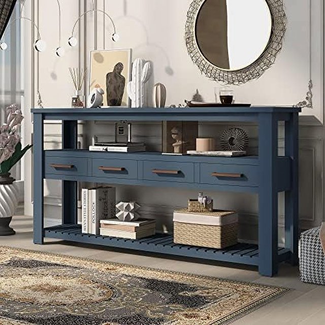 48.8'' Console Table with 3 Drawers 2 Shelves Retro Entryway Console