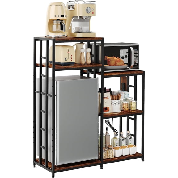 48.8 Inch Mini Fridge Shelf Stand - 6 Tier Storage Rack with Power Outlet for Microwave Coffee Station Kitchen Office - Brown