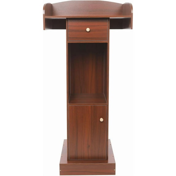 48.8" Wooden Podium Stand with Storage Shelves and Drawer, Floor Standing Lectern Presentation Pulpit, Conference Speaking Desk for Churches Schools Offices Seminars (Dark Brown)