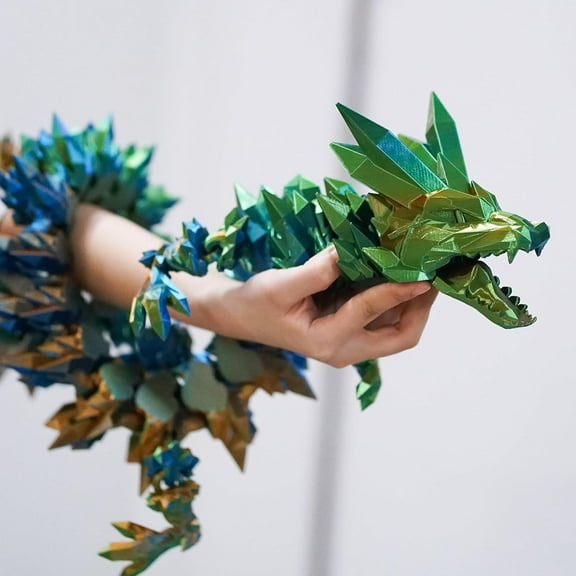 48.82inch Super Large 3D Printed Crystal Dragon,Movable mouth,Flexible Joint Animal lacertid Figurines, Home Office Decor,Fidget Toy for Adults Teens Boy Festival Gifts ,Executive Desk Toy (GREEN)