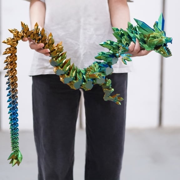 48.82inch Super Large 3D Printed Crystal Dragon,Movable mouth,Flexible Joint Animal lacertid Figurines, Home Office Decor,Fidget Toy for Adults Teens Boy Festival Gifts ,Executive Desk Toy (GREEN)