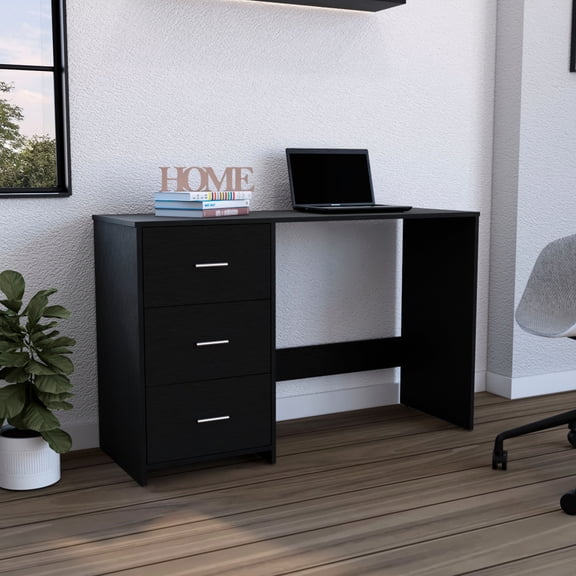 48.86" W Writing Desk With 3 Drawers In Black For A Functional Home Office 3 Black, Ideal Productivity