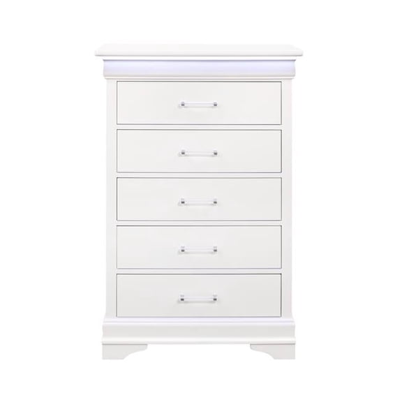 48.94 x 16.22 x 16.22 in. White Solid Wood Five Drawers Chest with LED Lighting