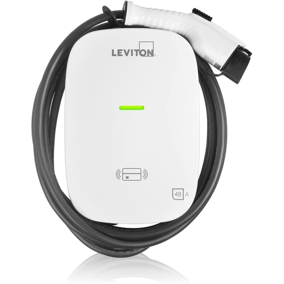 Leviton Level 2 Electric Vehicle (EV) Charger, 48 Amp, VAC, 11.6 kW Output, 18' Charging Cable, Hardwired Charging Station, EV480 48-Amp