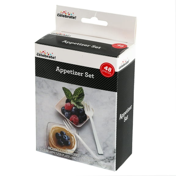Disposable Plastic Appetizer Set, Clear/White, 48 Pieces, by Way to Celebrate