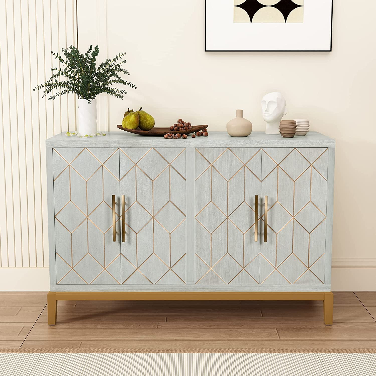 Dieks 48" Sideboard Storage Cabinet with Gold Trim